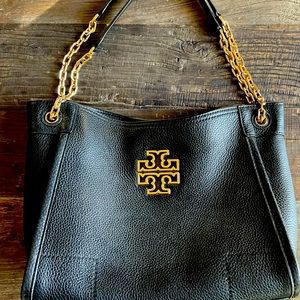 Authentic Tory Burch black leather bag with gold accents